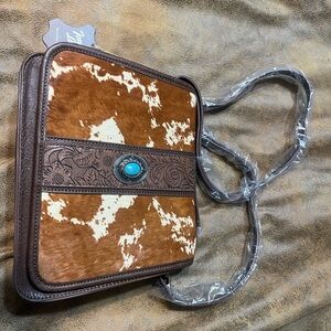 SOLD Tony Lama Cowhide Leather Shoulder Bag with Turquoise Accent